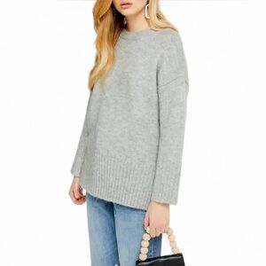 Topshop Oversized Rib Hem Crewneck Sweater Gray XS